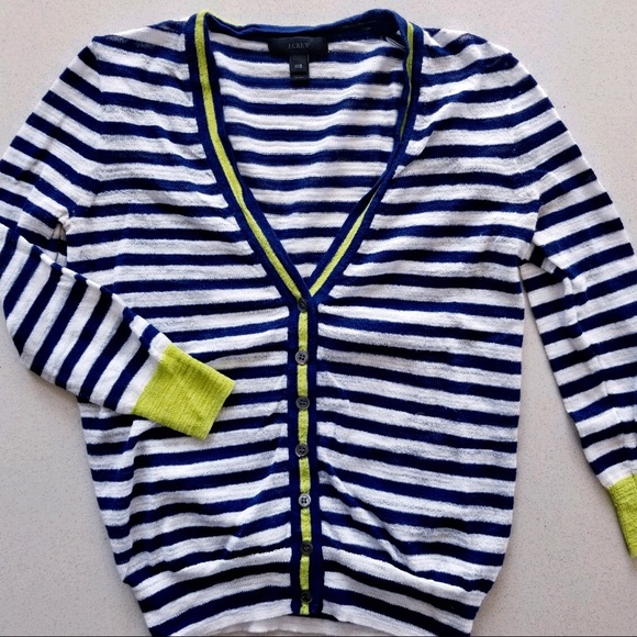 J. Crew Sweaters - J Crew blue white striped cardigan